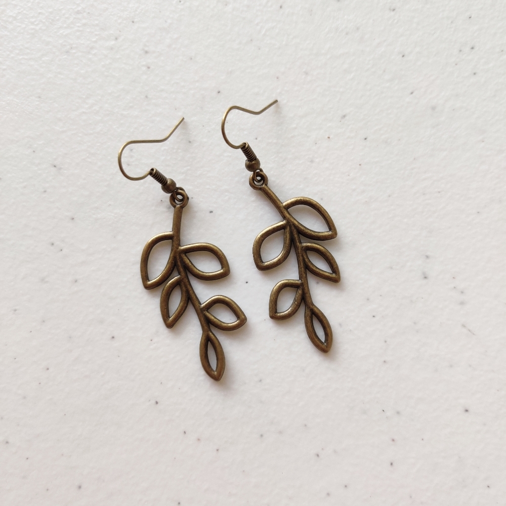 3 for $10 - Bronze leaf earrings